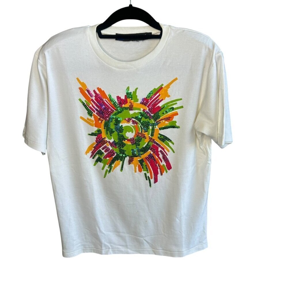 I.B. Diffusion Vintage 90s Colorful Sequins Explosion Short Sleeve T-shirt Small